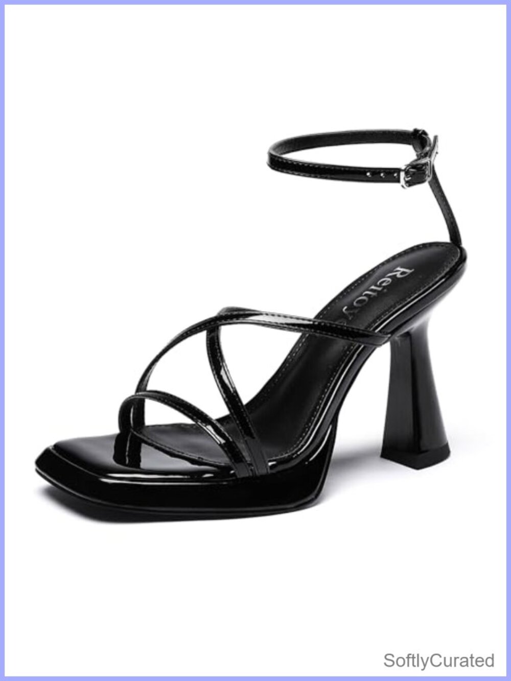 Women's Patent Leather Platform Chunky Heeled Sandals Square Toe Ankle Strap